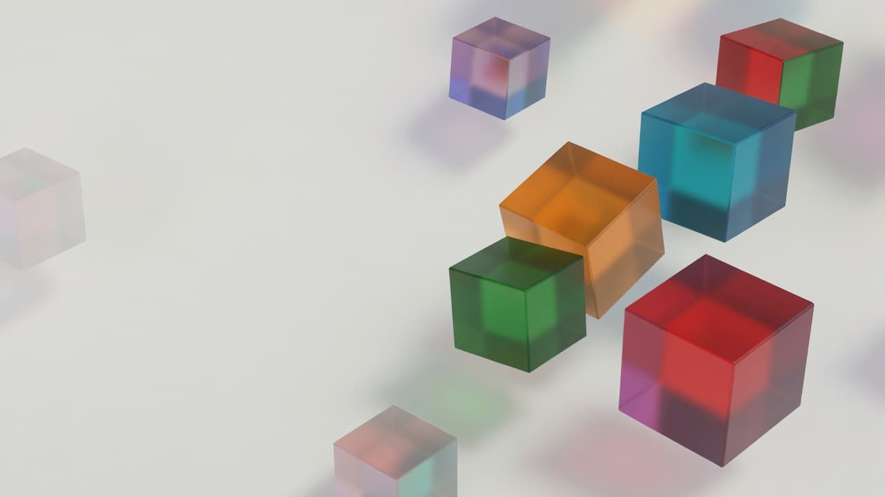 Multicolour geometric cubes in Super-Cube® face colours — modern construct overview