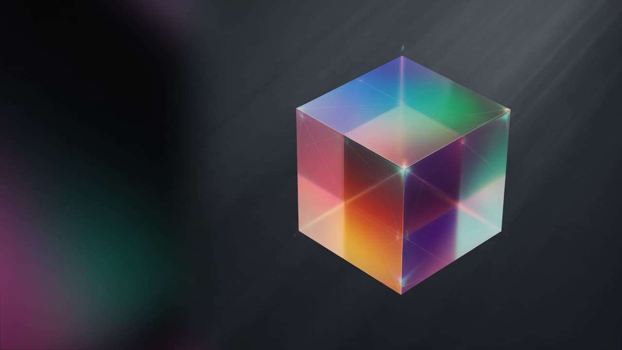 Abstract luminous multidimensional cube representing Super-Cube®